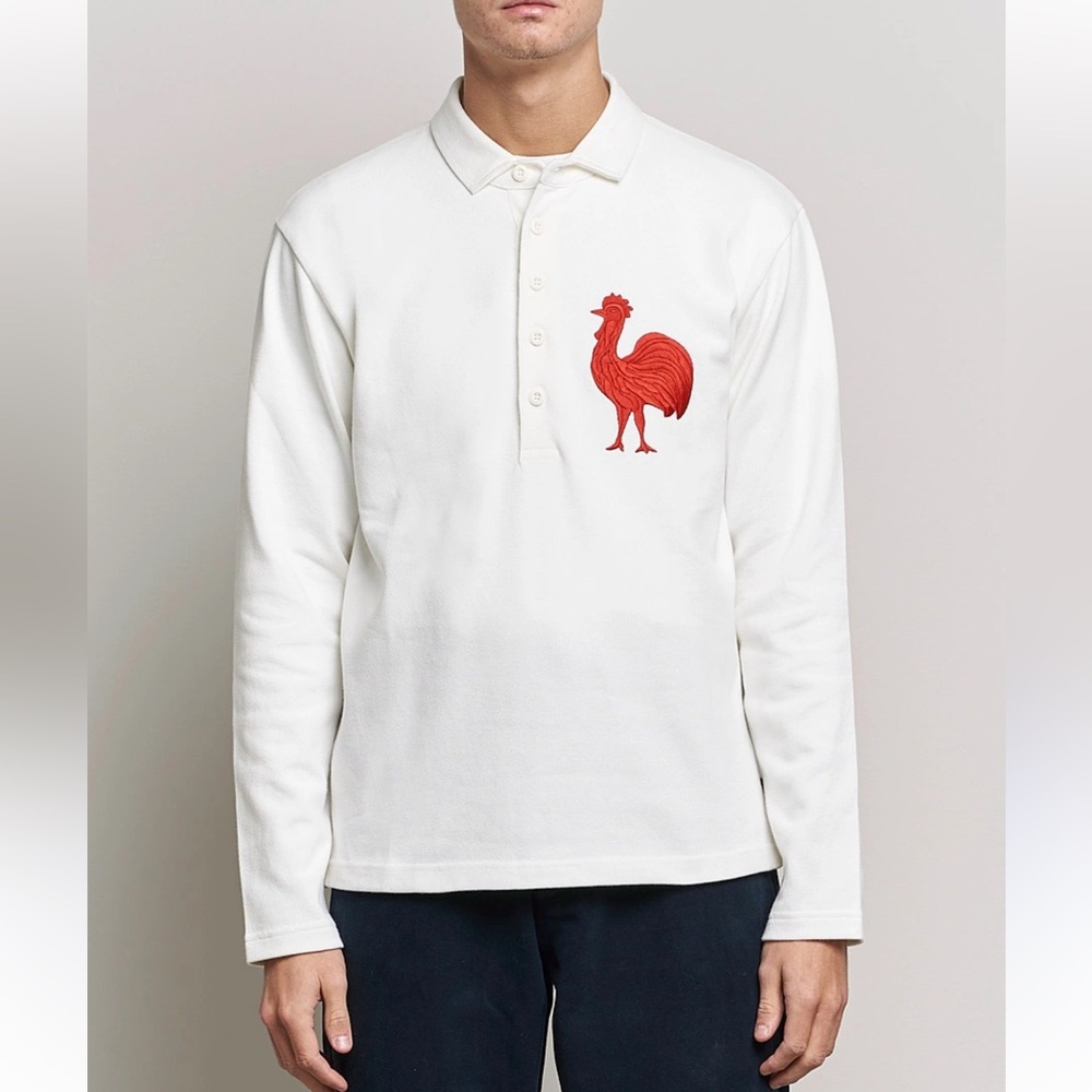 ROWING BLAZERS France 1912 Rugby Jersey White Red Embroidered Rooster Size Large